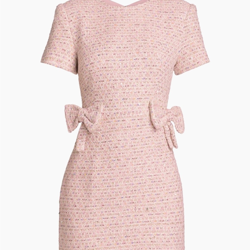 Textured Pink Tweed Mini Dress with Side Bows